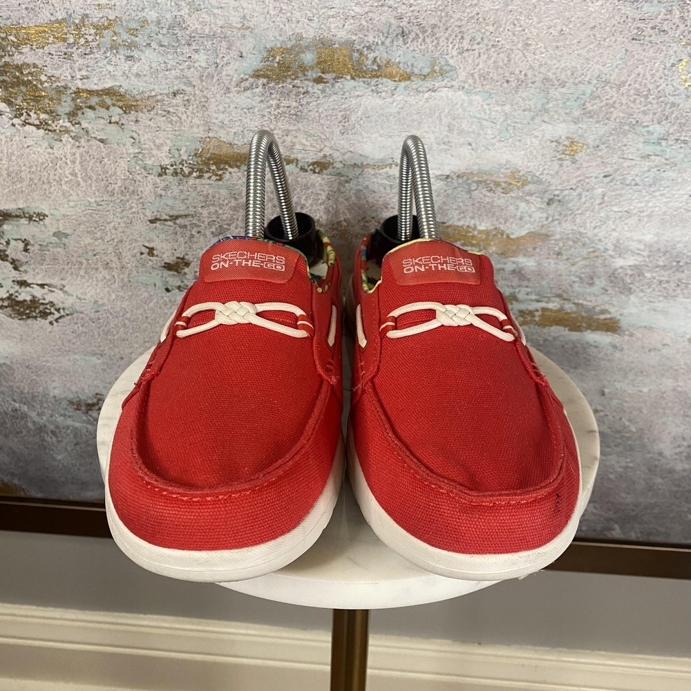 Skechers On-the-Go Shoes Womens Size 9.5 Red Canvas Boat Slip On SN 136496 - Picture 3 of 11